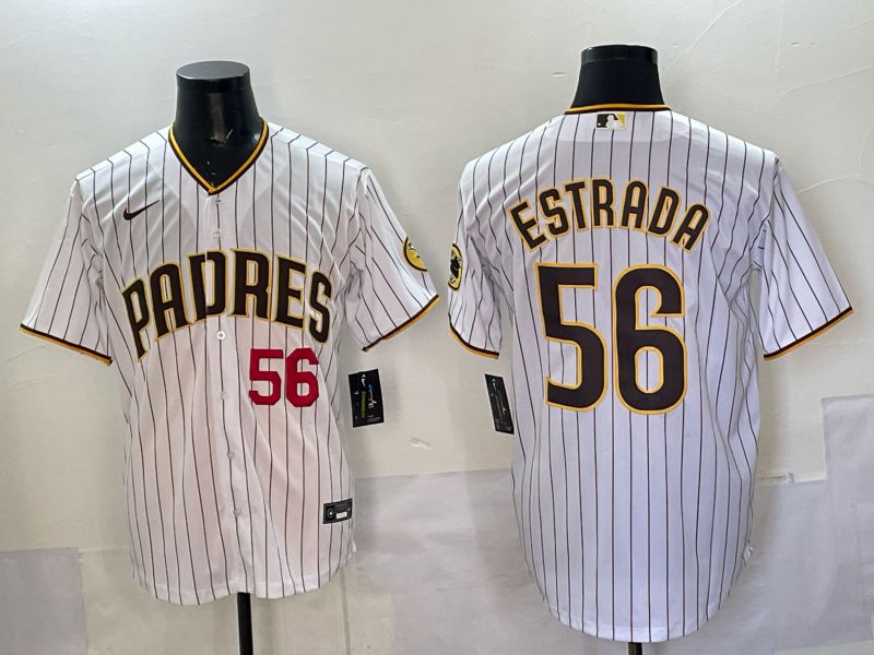 Men 2025 San Diego Padres #56 Estrada White stripe Nike MLB Jersey style 04